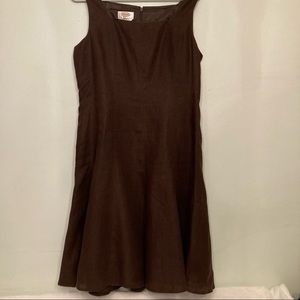 Talbots chocolate brown Petites Irish linen midi sleeveless dress size 10
